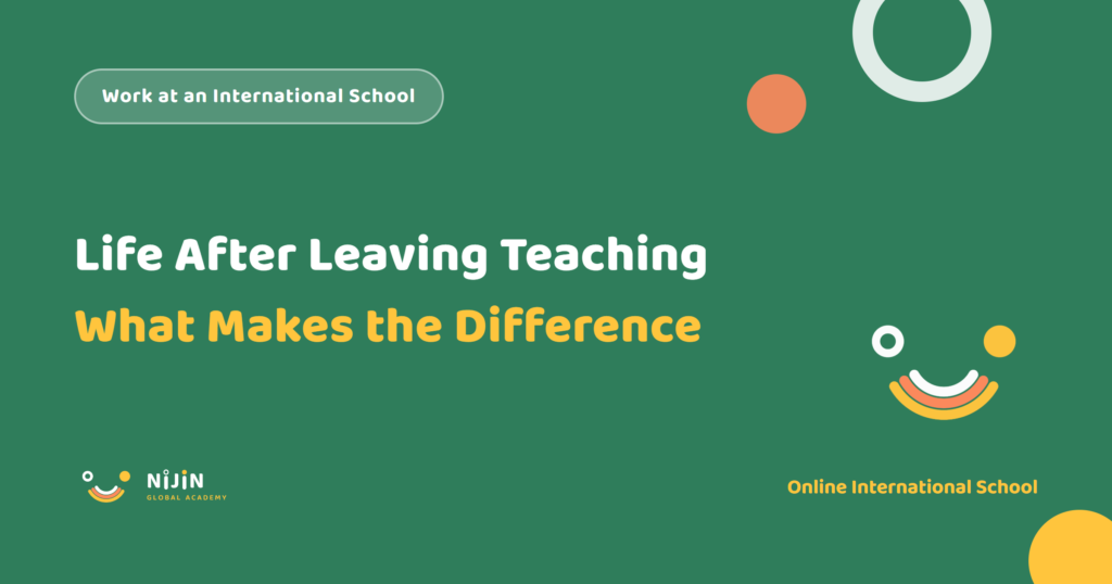 Key visual for a recruitment article titled Life After Leaving Teaching: What Makes the Difference