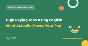 Key visual for a recruitment article titled High Paying Jobs Using English: What Actually Moves Your Pay