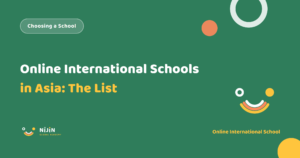 Key visual for the list of online international schools in asia, with the label Choosing a School and the phrase in Asia: The List