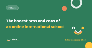 Key visual for an honest look at the pros and cons of an online international school, with the label Pathways