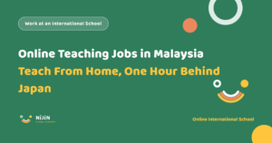 Key visual for a recruitment article titled Online Teaching Jobs in Malaysia: Teach From Home, One Hour Behind Japan