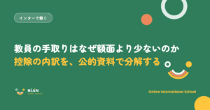 「教員の手取りはなぜ額面より少ないのか 控除の内訳を、公的資料で分解する」と書かれた採用記事のキービジュアル