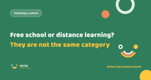 Key visual on free school vs distance learning in Japan, labelled Choosing a school, with the line that they are not the same category