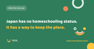 Key visual for an article stating that Japan has no homeschooling status, only a way to keep a child's school place