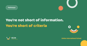 Key visual on when to switch to international education, with the label Pathways and the line that you are not short of information but short of criteria