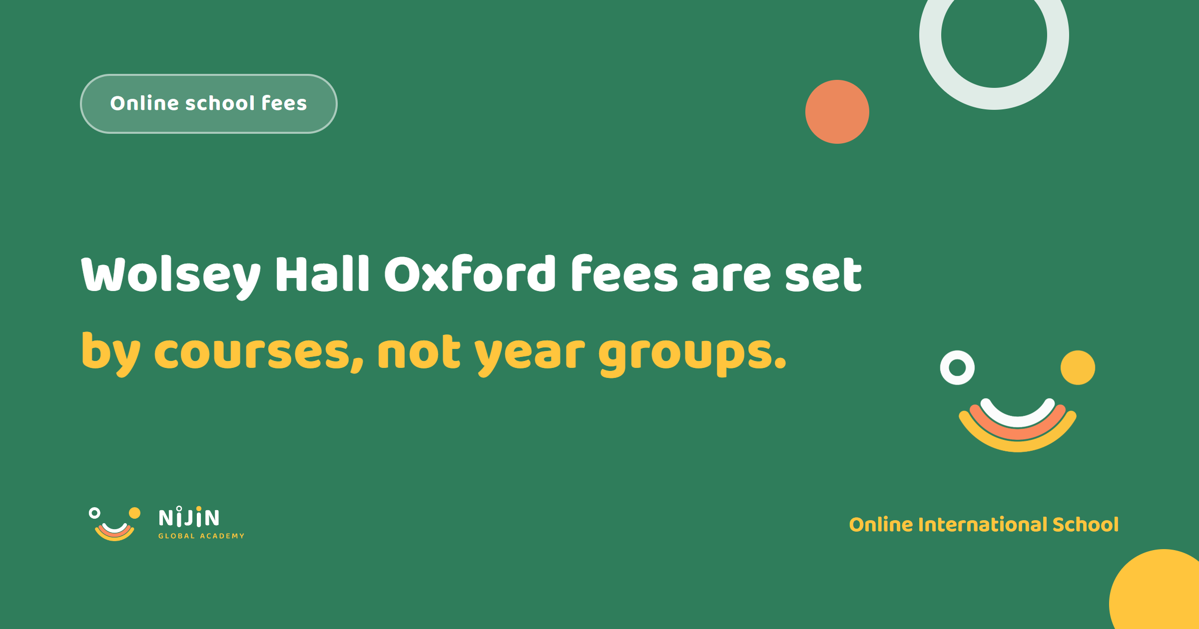 Key visual stating that Wolsey Hall Oxford fees are set by the number of courses rather than by year group