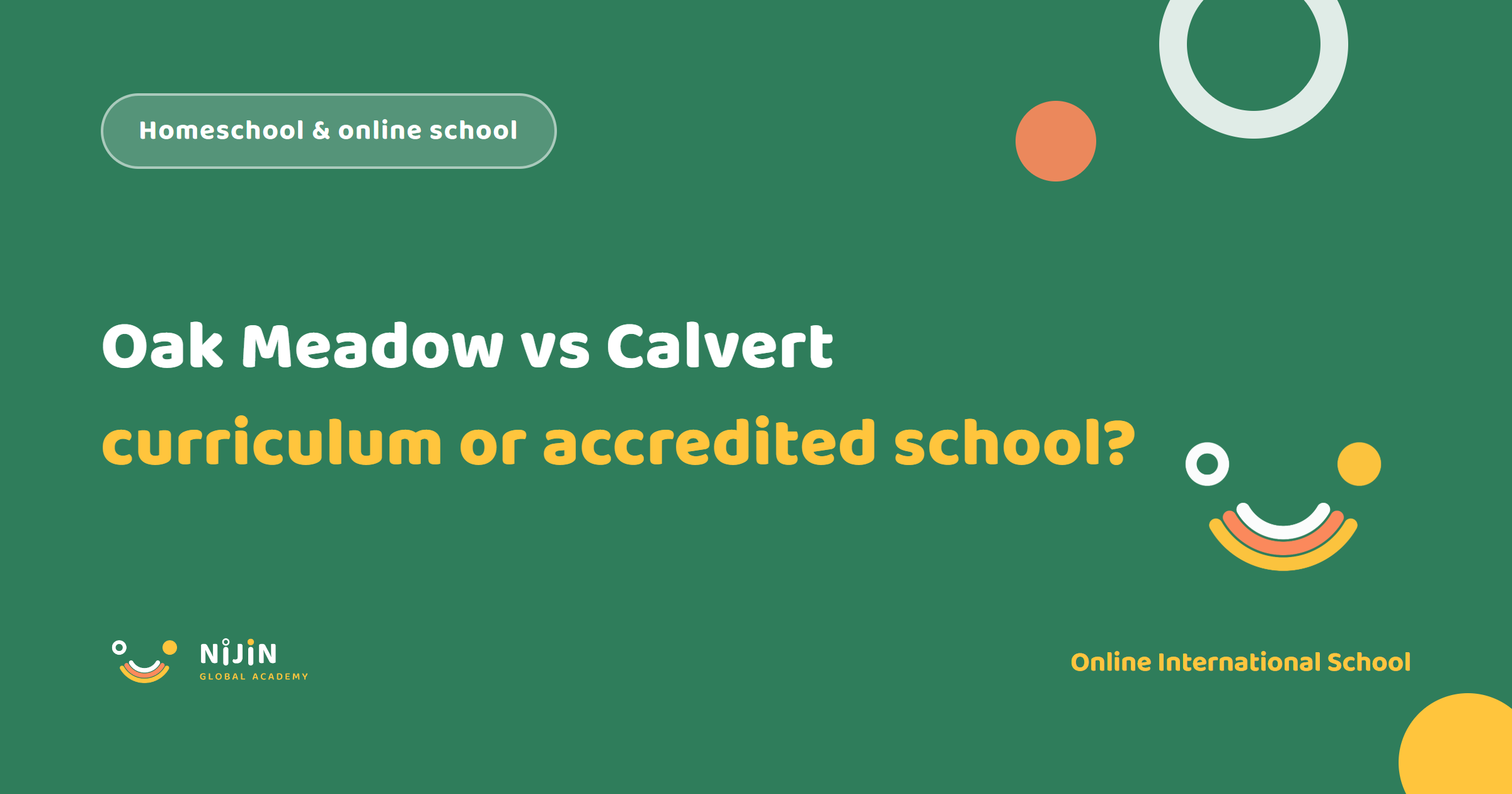 Key visual for a comparison of Oak Meadow and Calvert as homeschool curricula and accredited online schools